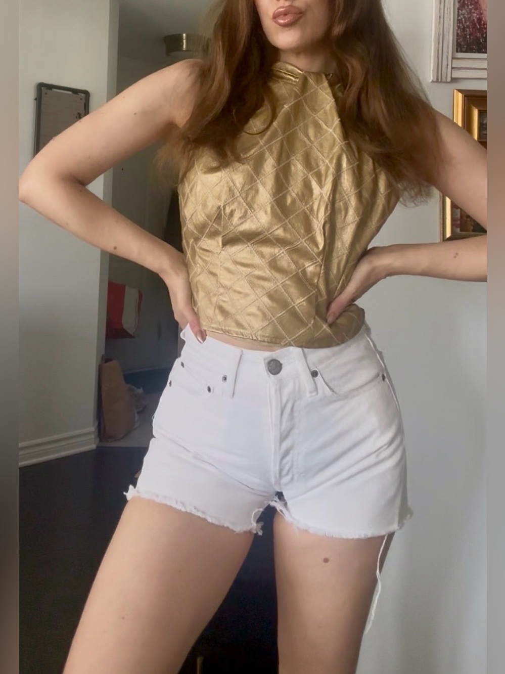 High waisted white shorts